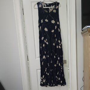 Reversible View Floral Navy Blue Maxi Dress